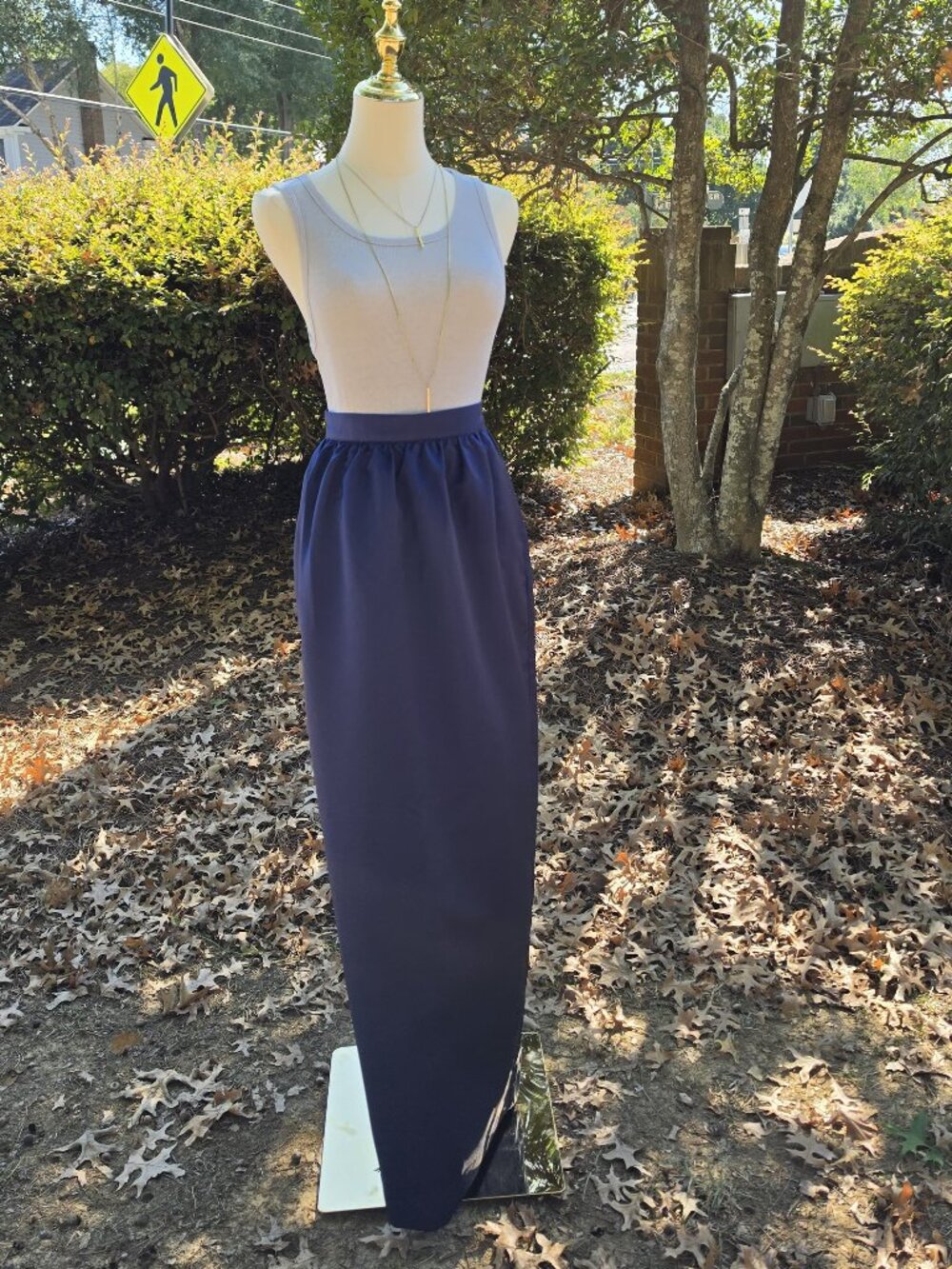 WeWoreWhat Navy Blue Satin Maxi Column Skirt High Waist Slit Size 0